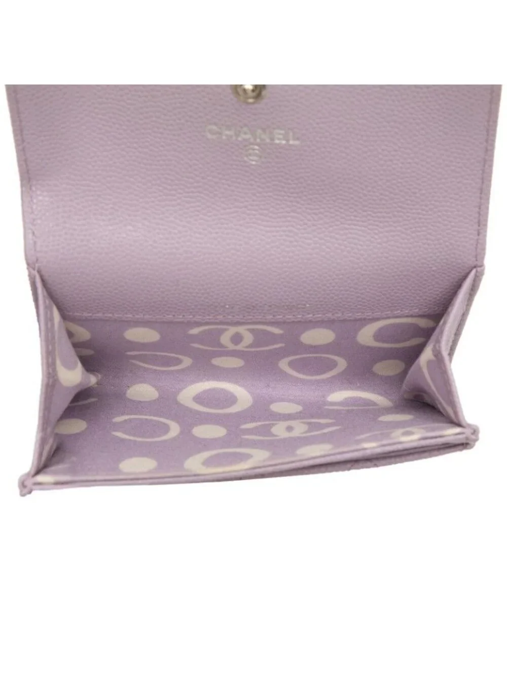 Chanel Quilted CC Logo Card Case Business Purple Caviar Leather